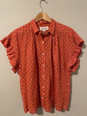 Birds of Paradis By Trovata Marianne B Button Up Top Womens Medium Orange Floral